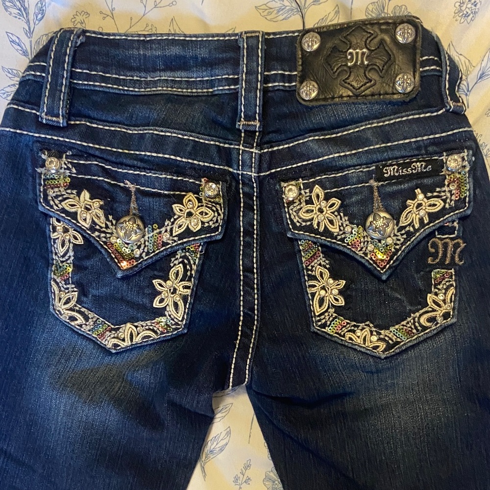 Miss Me Girl’s Dark Blue Embellished Capris